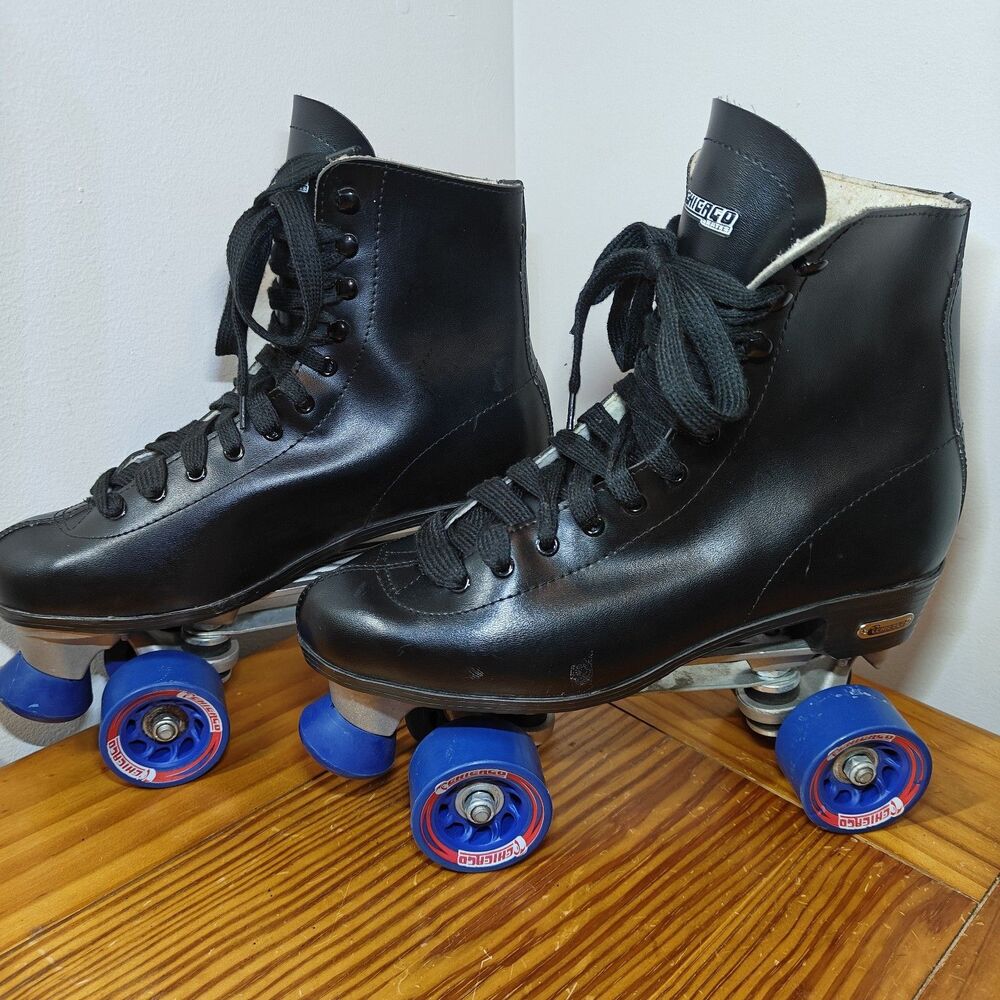 Chicago Roller Skates 405 Quad Rink Men Sz 10-Women 11 Black Blue Wheels Lace Up - Picture 2 of 14